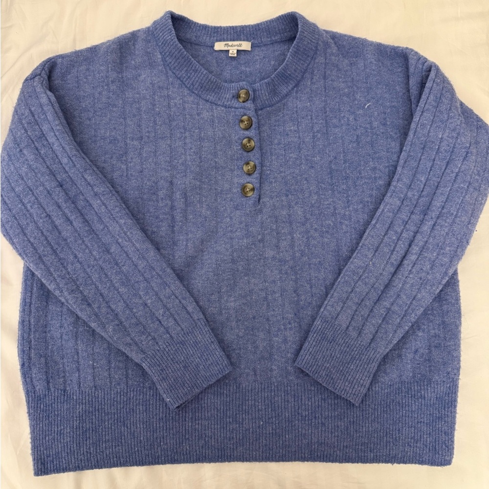 Madewell Blue Crewneck Sweater with Buttons